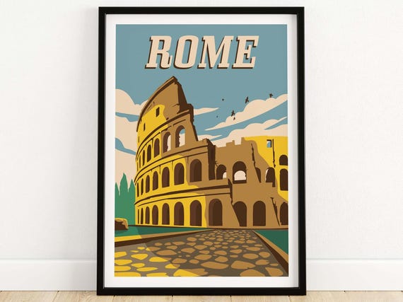 Rome Italy Retro Travel Poster, Roma Art Print