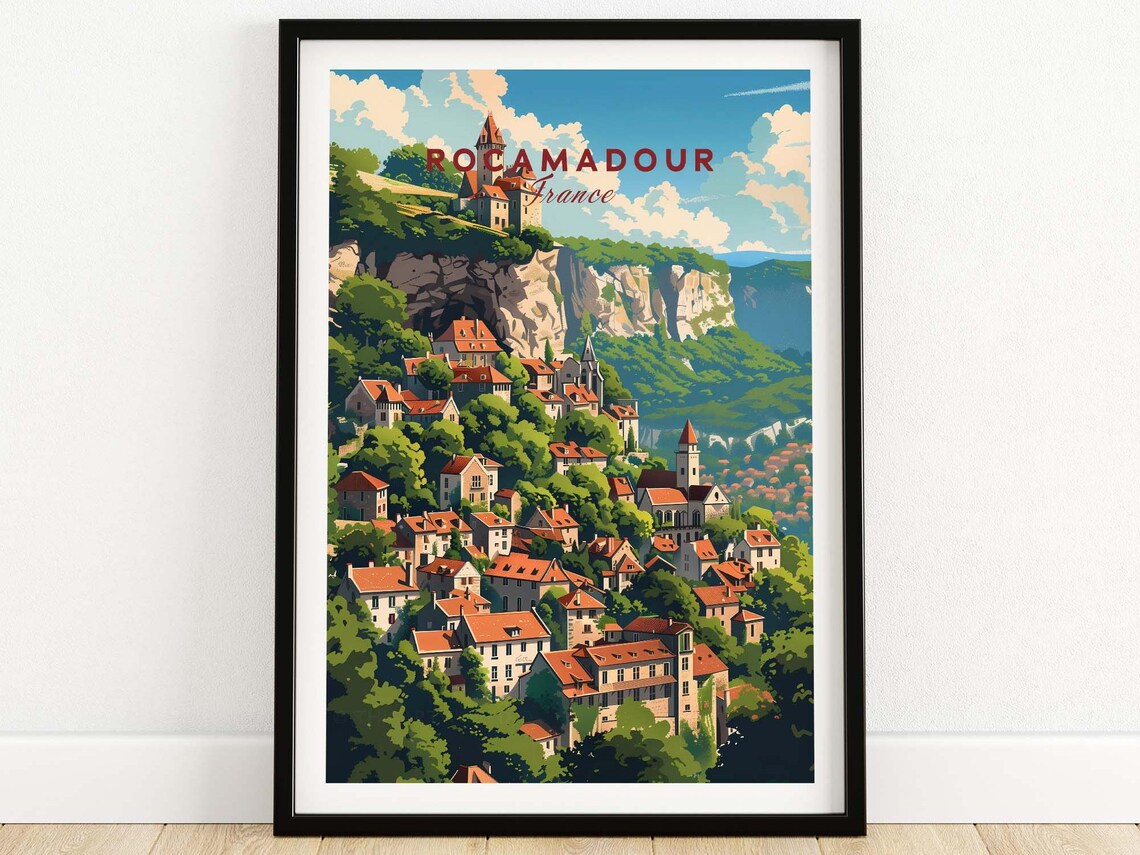 Rocamadour France Medieval Cliffside Village Vintage Travel Poster