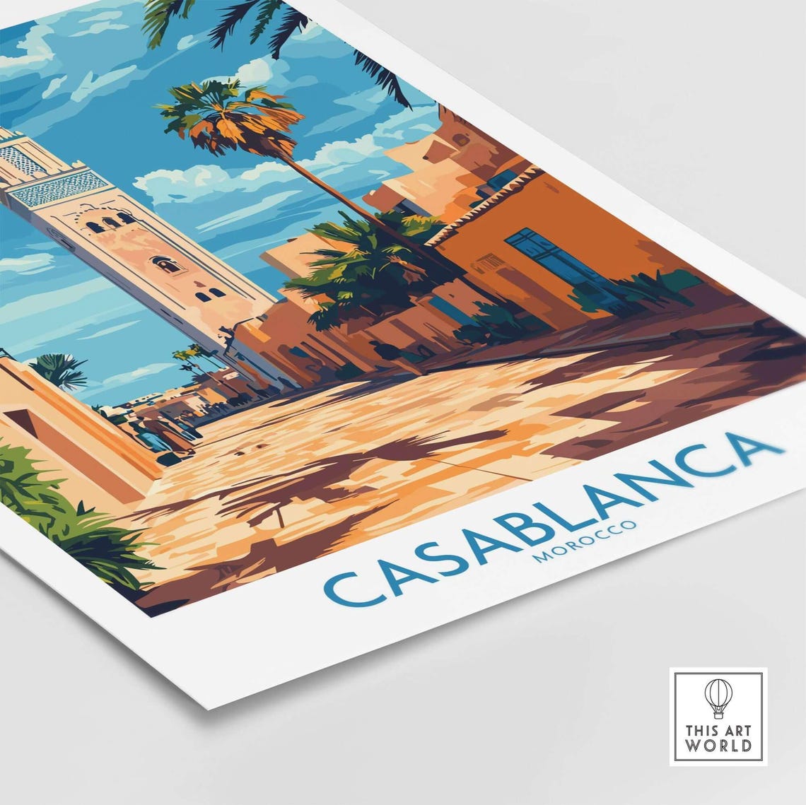 Casablanca Morocco Old Town Street Minaret Palm Trees Travel Poster - Image 4