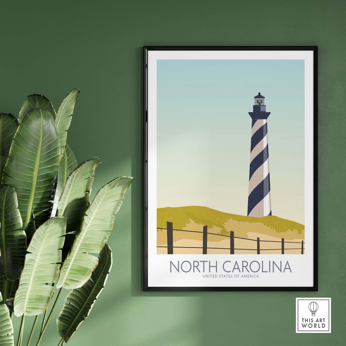Coastal Retro North Carolina Lighthouse Dunes United States Poster - Image 2