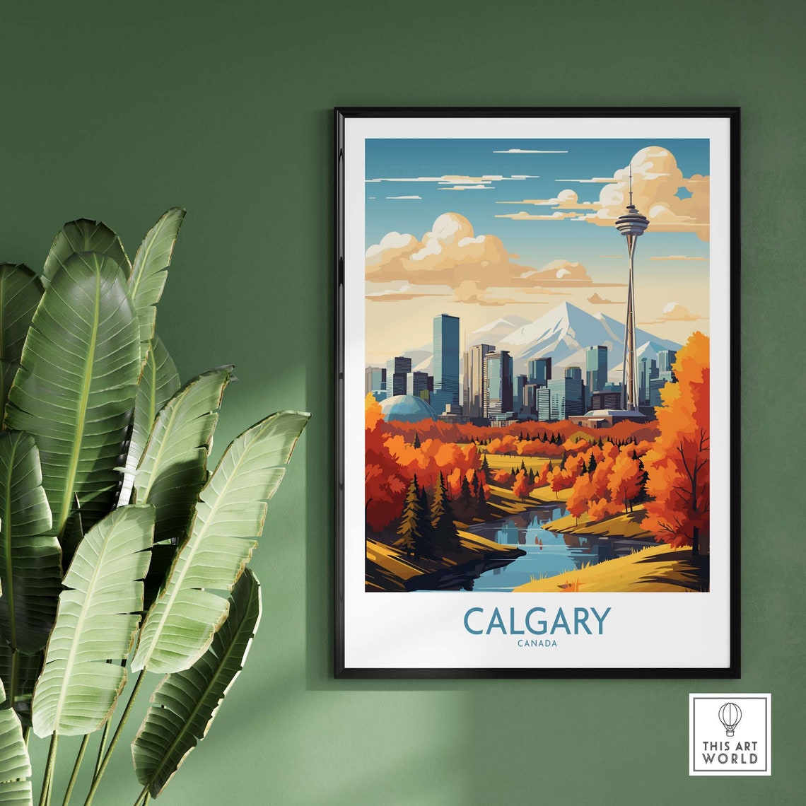 Calgary Canada Skyline Tower Autumn Trees Riverside View Poster - Image 2