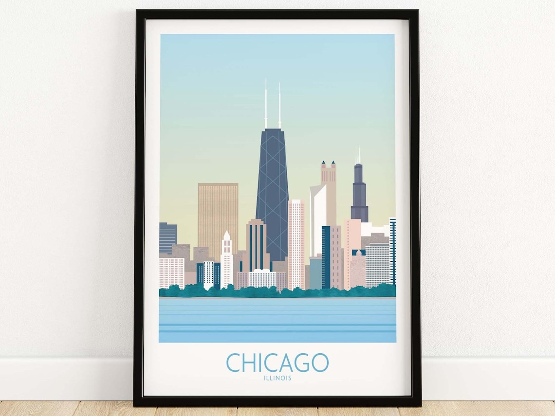 Chicago City Skyline Art Print, Cityscape Wall Decor - Image 4