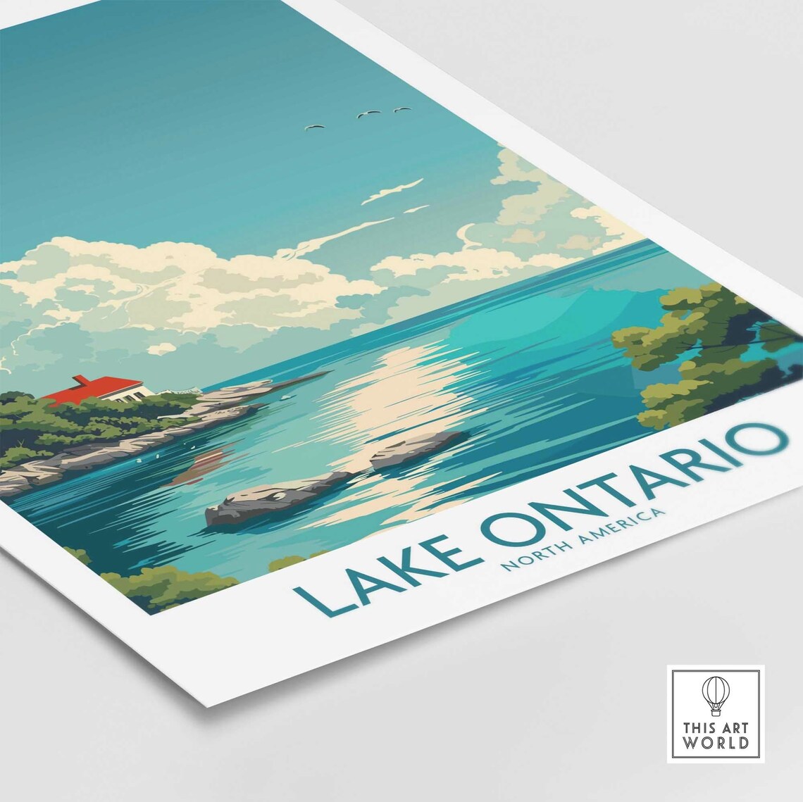 Lake Ontario North America Turquoise Lake Lakeside House Travel Poster - Image 4