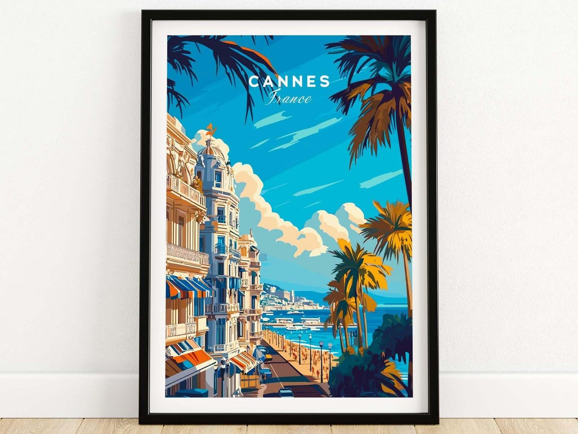Cannes France Boulevard Palm Trees Mediterranean Beach Poster