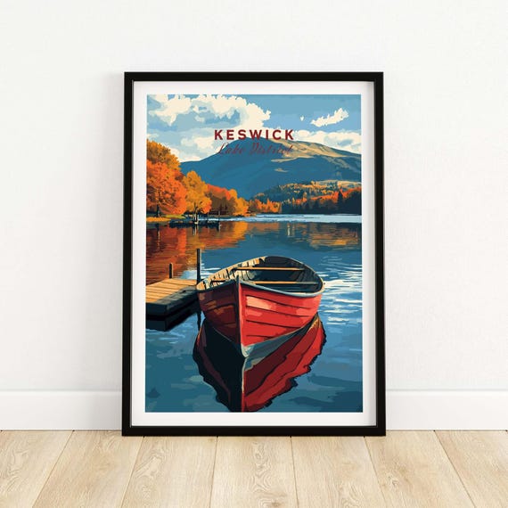Keswick Travel Poster, Lake District Illustration