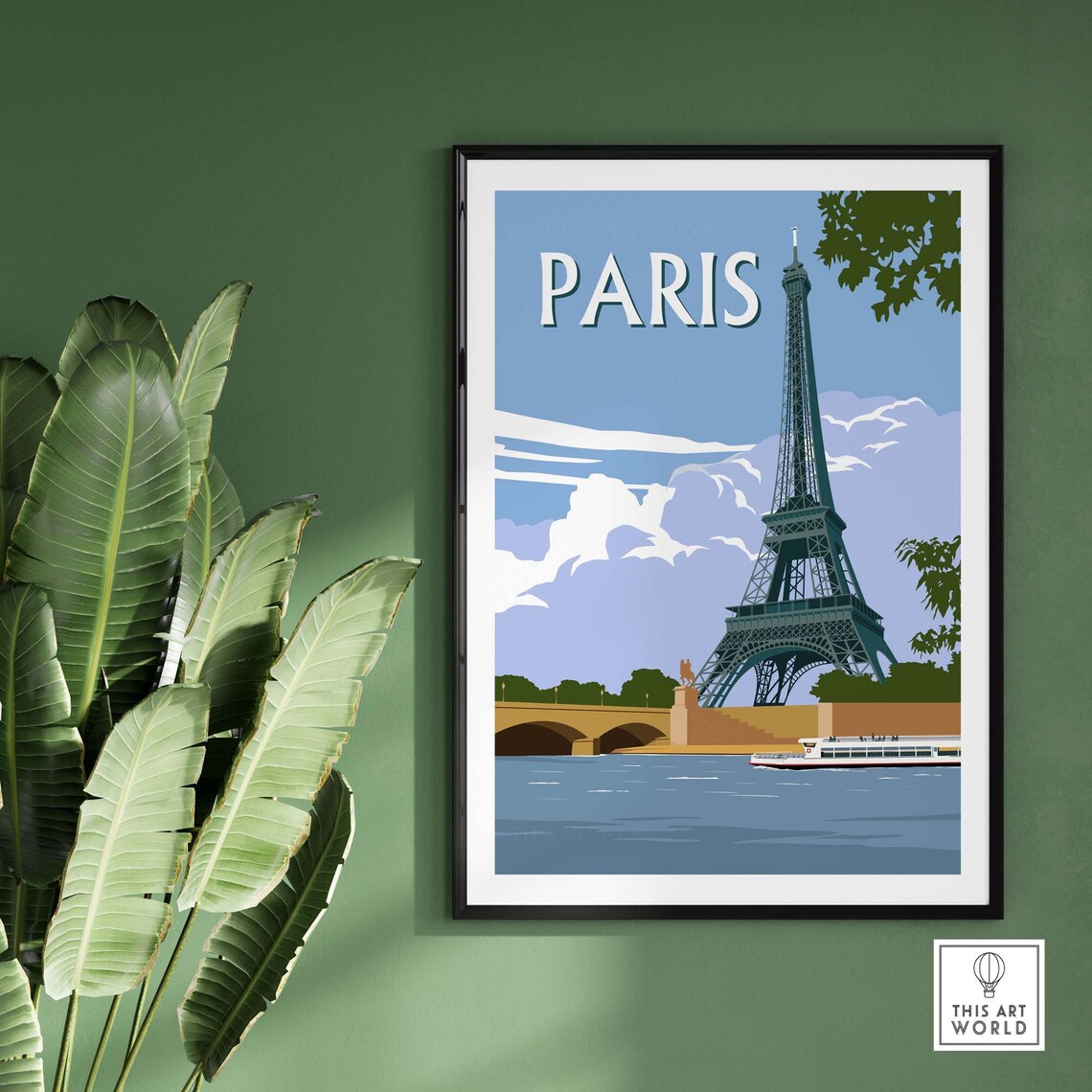 Paris France Eiffel Tower Seine River Cruise Boat Vintage Poster - Image 2