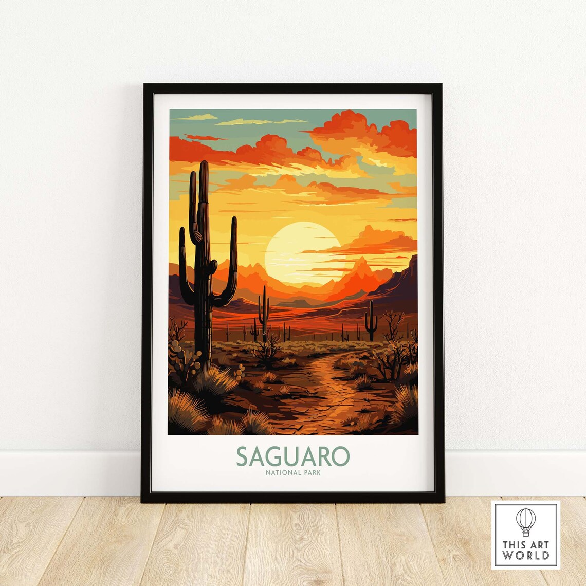 Saguaro National Park Arizona Desert Sunset Giant Cactus Art Poster