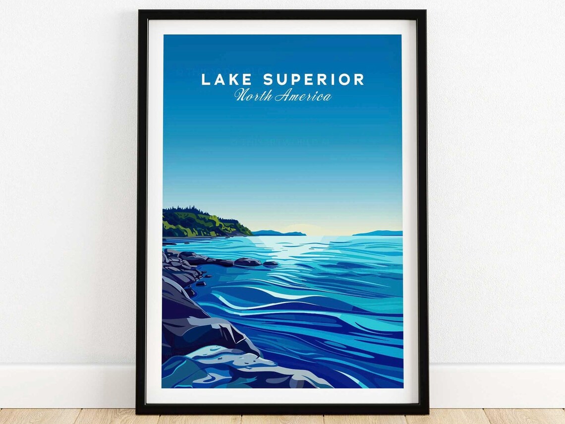 Lake Superior North America Rocky Shoreline Blue Waves Art Poster