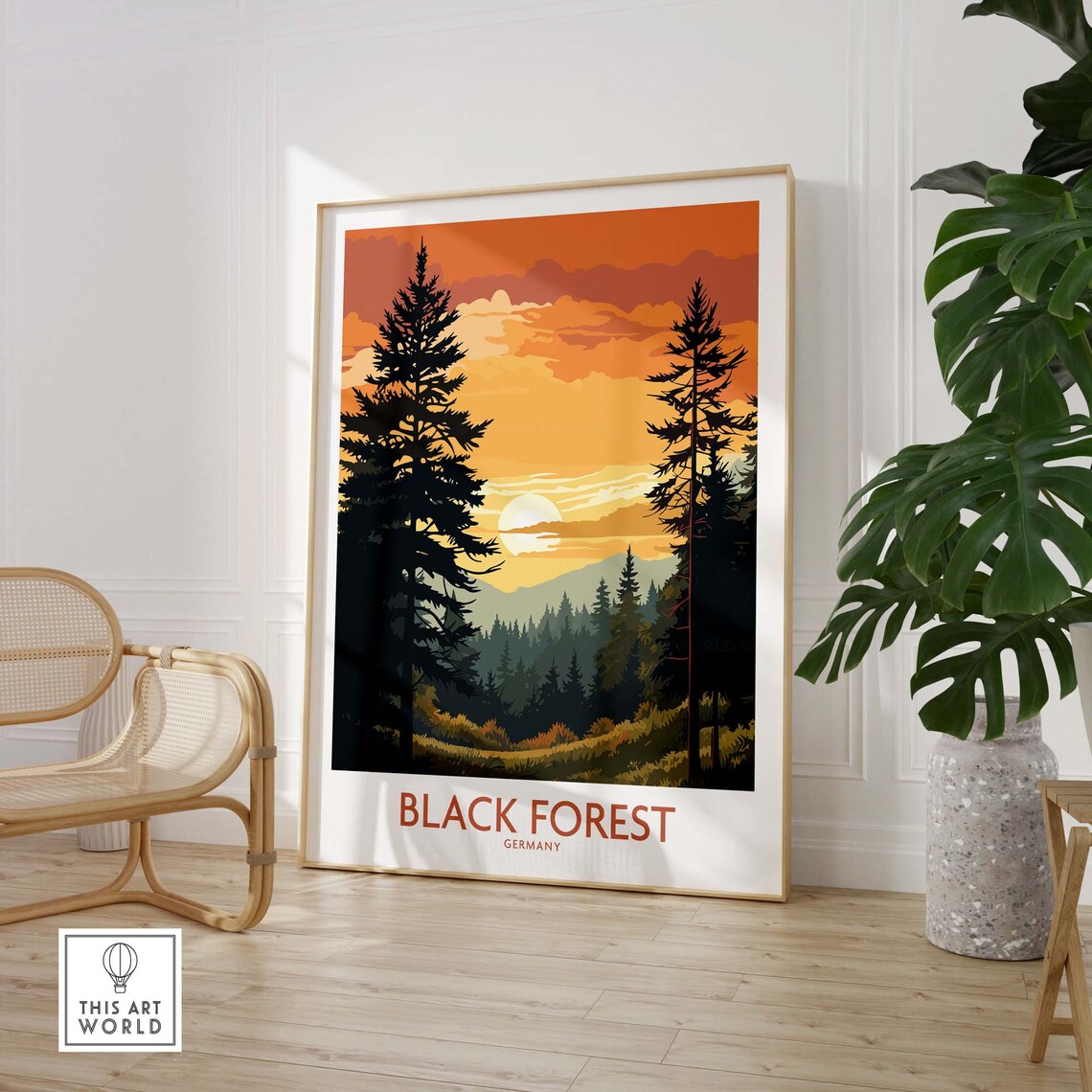 Black Forest Germany Pine Sunset Mountain Scene Vintage Travel Poster - Image 3