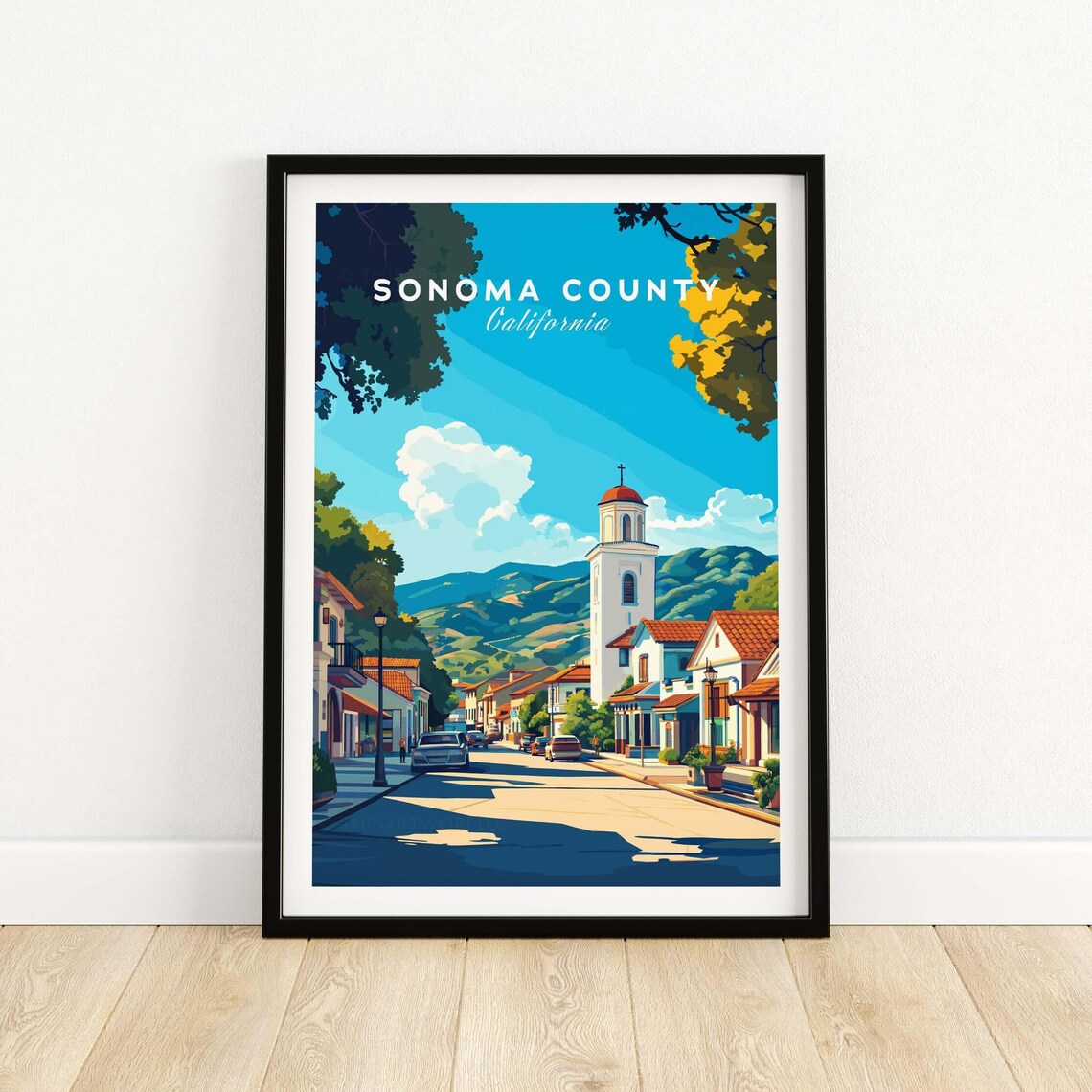 Sonoma County California Charming Small Town Street Mission Bell Poster
