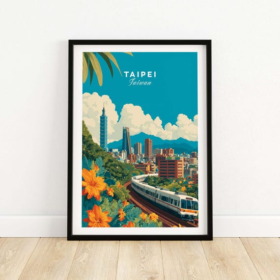 Taipei Skyline Mrt Print Taiwan City Wall Art Urban Landscape Decor Travel Poster Gift Modern Asia Illustration