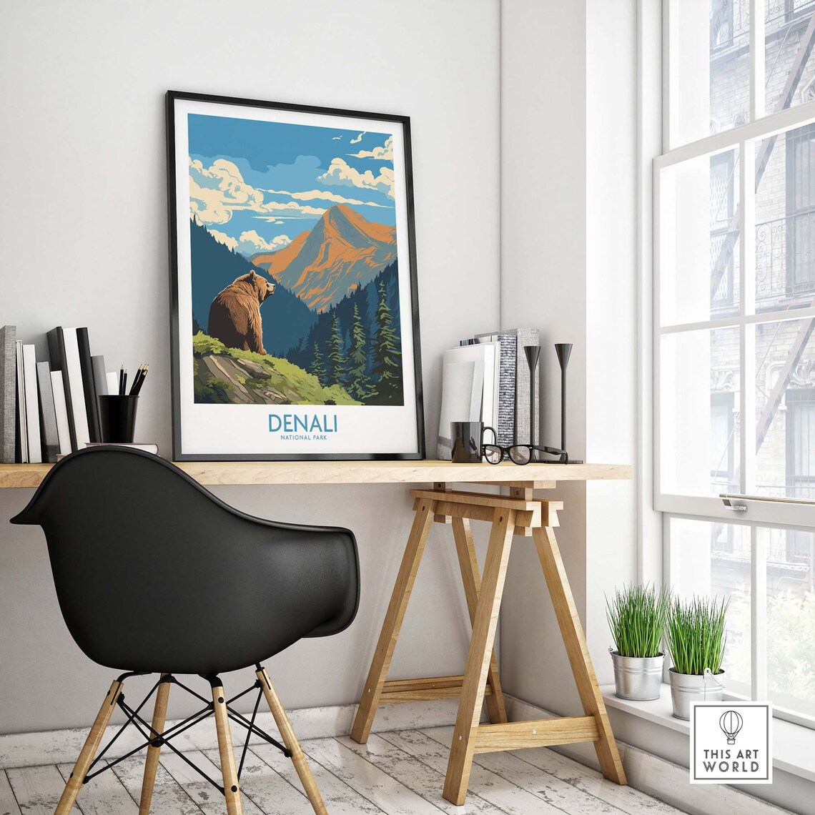 Denali National Park Grizzly Bear Mountain View Travel Poster - Image 4