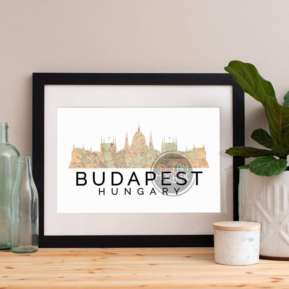 Budapest Skyline, Watercolor Travel Poster