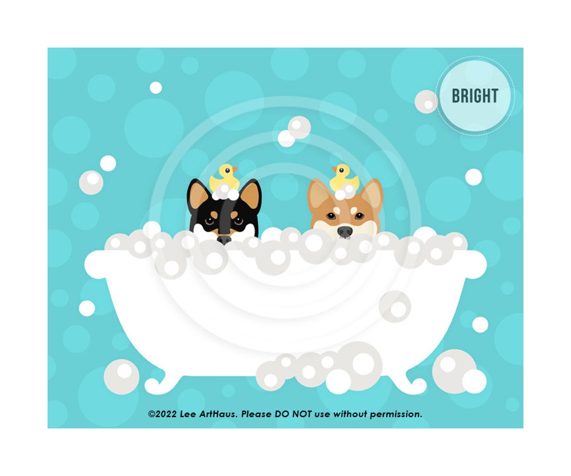 214dp Two Shiba Inu Dogs Peeking In Bathtub Wall Art Shiba Inu Decor Dog Bathroom Art Black And Tan Shiba Inu Dog Pet Portrait