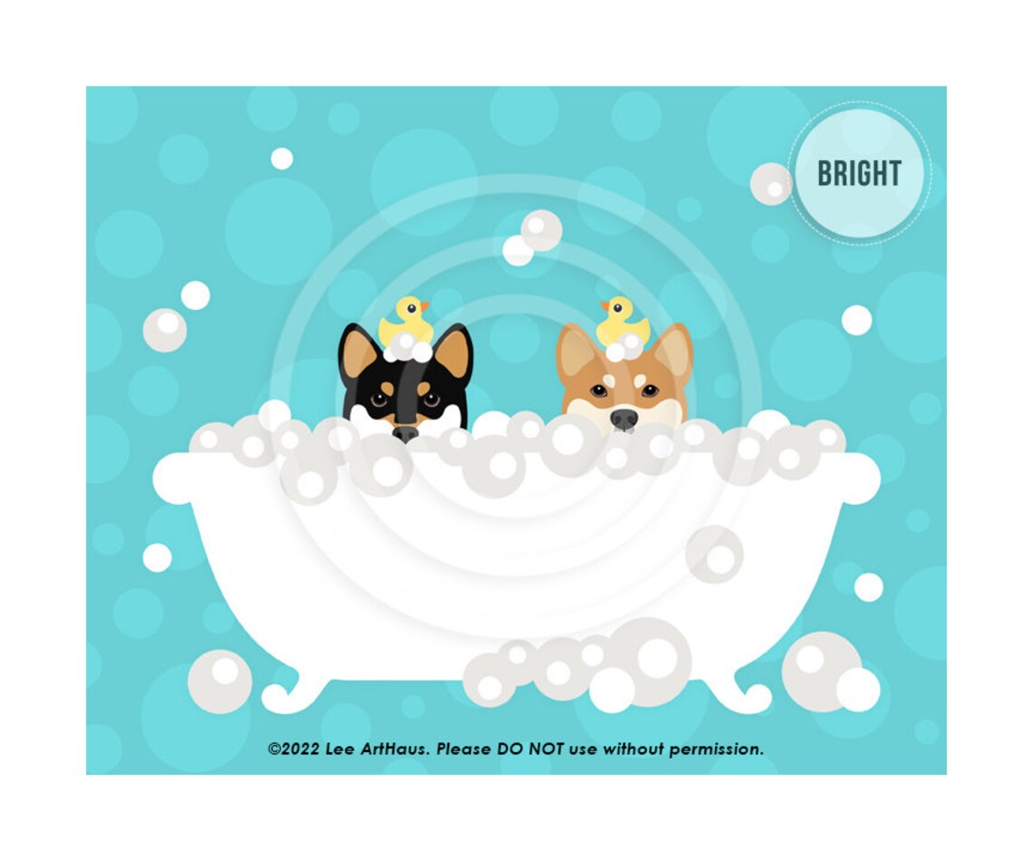 Two Shiba Inu Dogs Peeking Bubble Bath Black And Tan Cute Poster