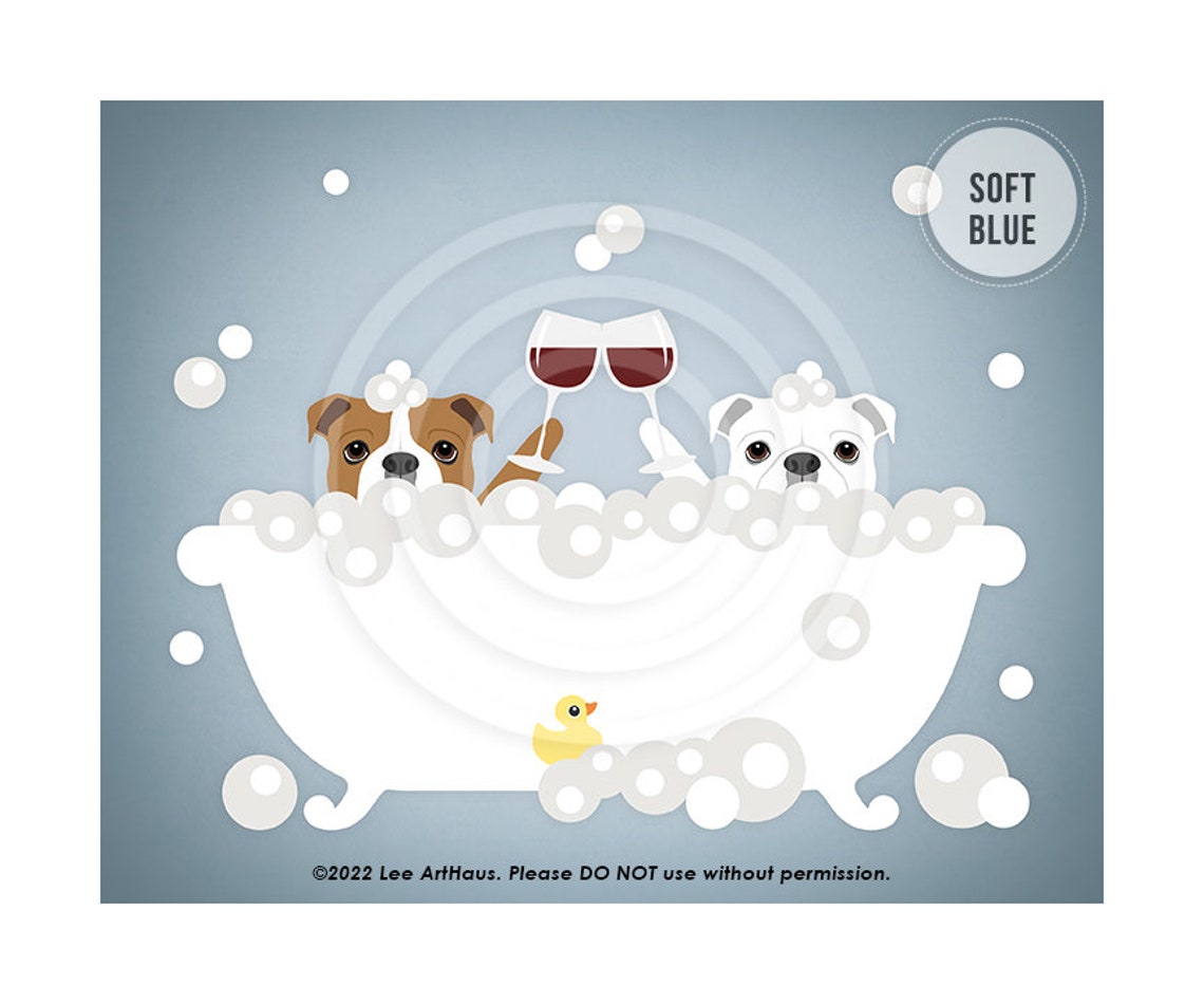 Two English Bulldogs Toasting Wine Bubble Bath Funny Dog Poster - Image 3