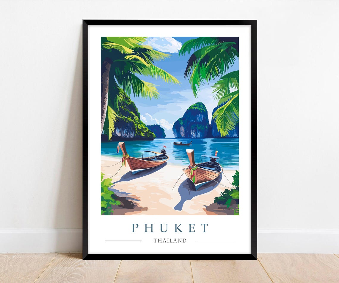 Phuket Thailand Longtail Boats on a Tropical Island Beach Poster