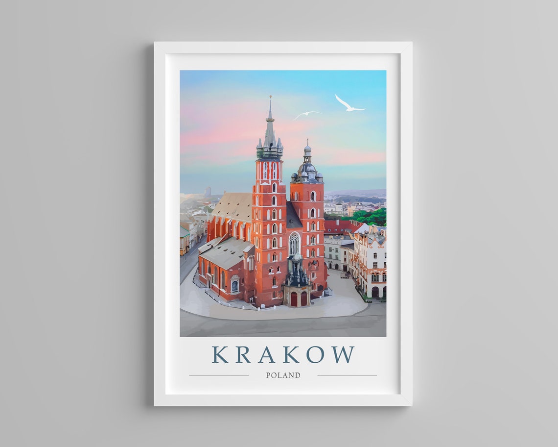 Krakow Poland Sunrise Over St Mary's Basilica Church View Poster - Image 2