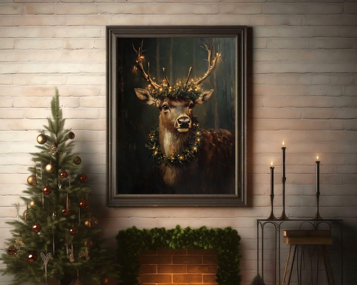 Reindeer Vintage Christmas Poster, Dark Academia - Image 4