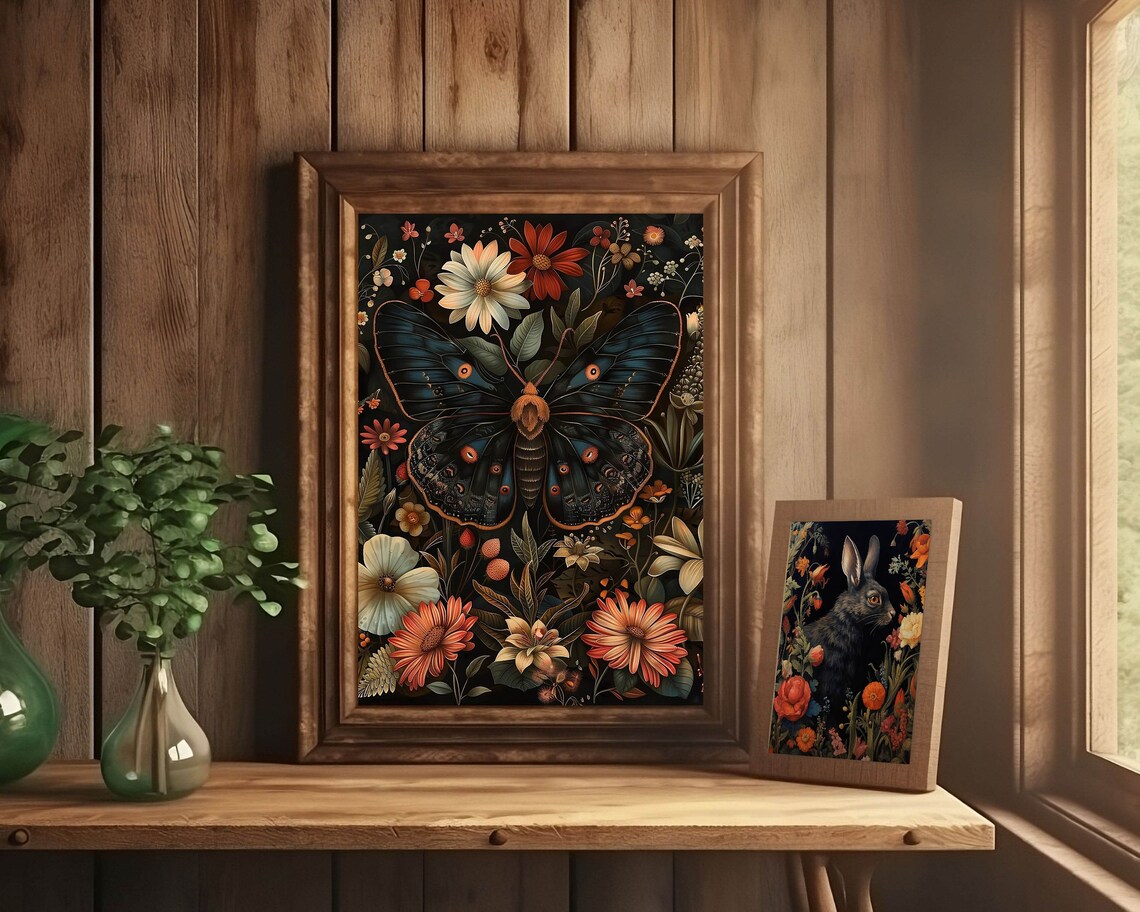 Black Butterfly Botanical Moth Art Print, Dark Academia - Image 3