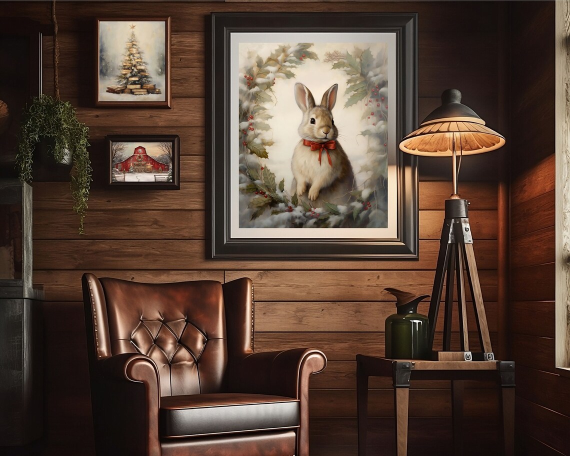 Vintage Winter Rabbit Snowy Forest Art Print - Image 2