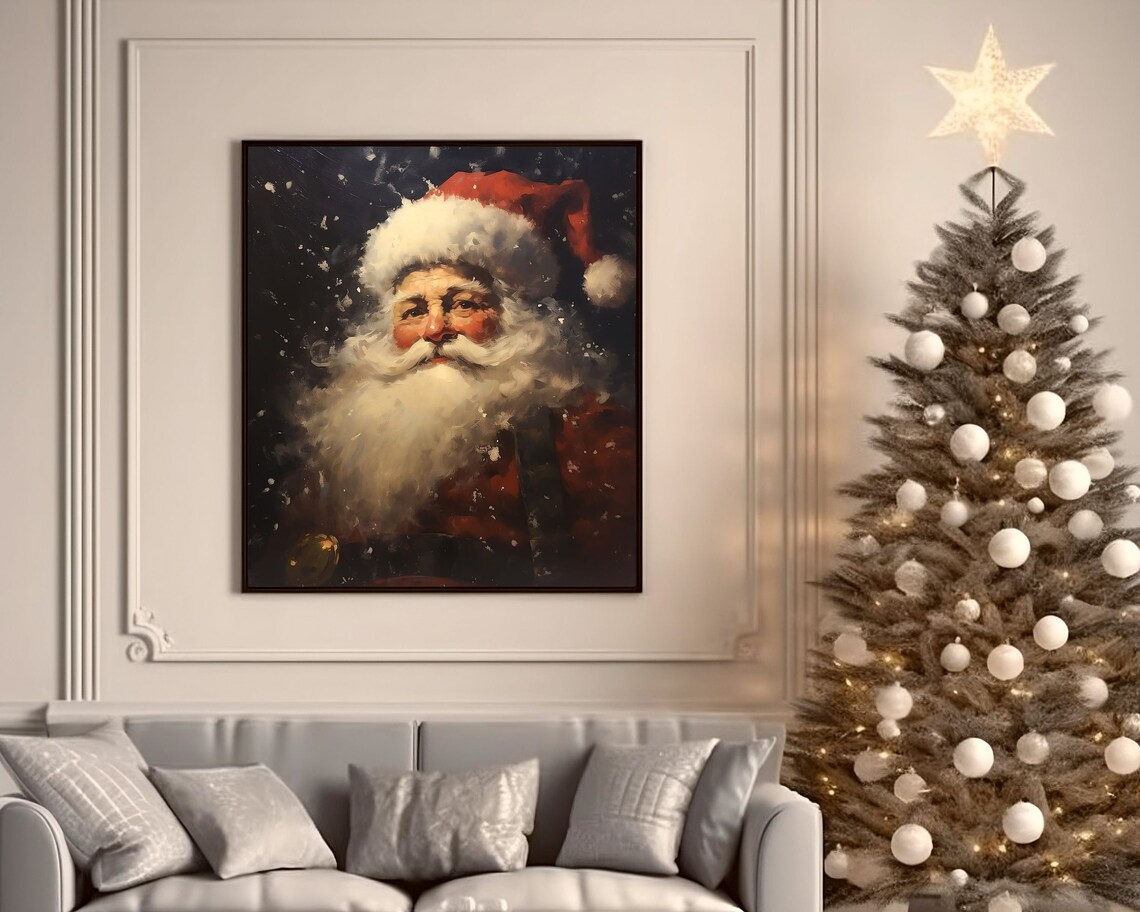 Rustic Santa Portrait Vintage Christmas Art Print - Image 3