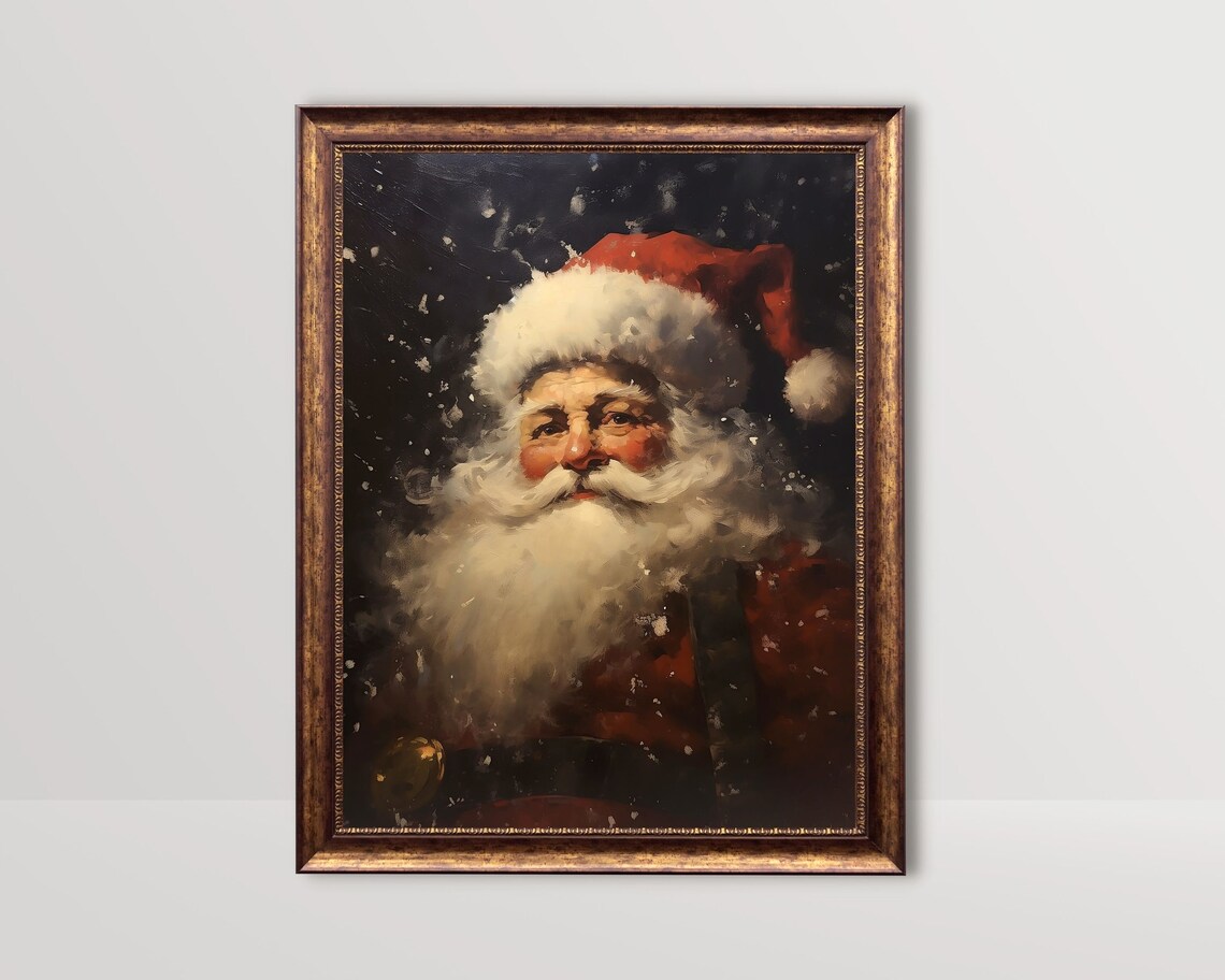 Rustic Santa Portrait Vintage Christmas Art Print