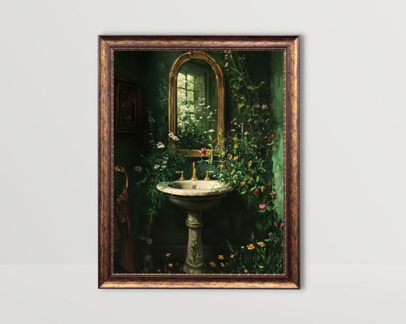 Botanical Floral Sink Art Print, Cottagecore Decor