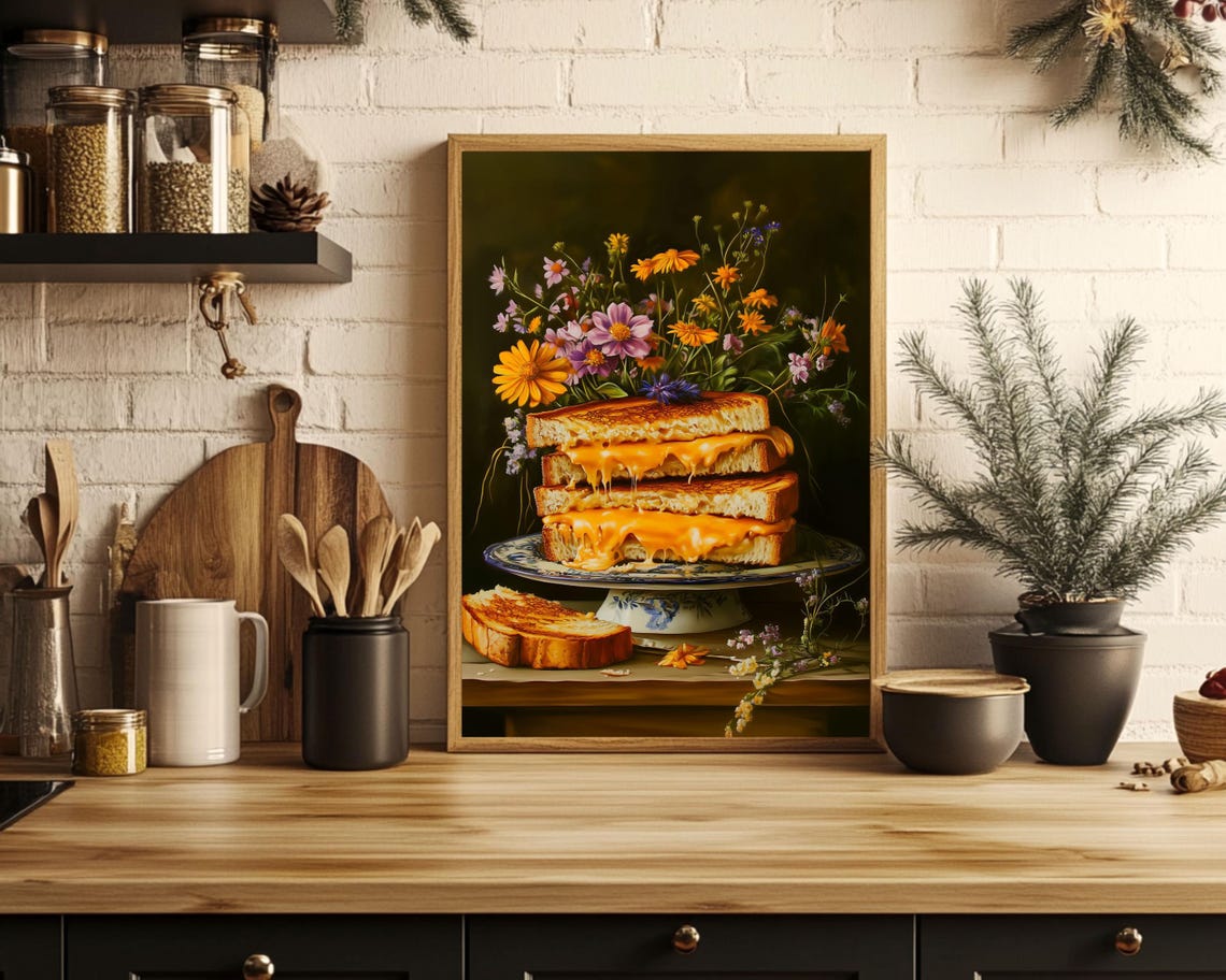 Grilled Cheese Fun Food Wall Art, Moody Kitchen Print - Image 4