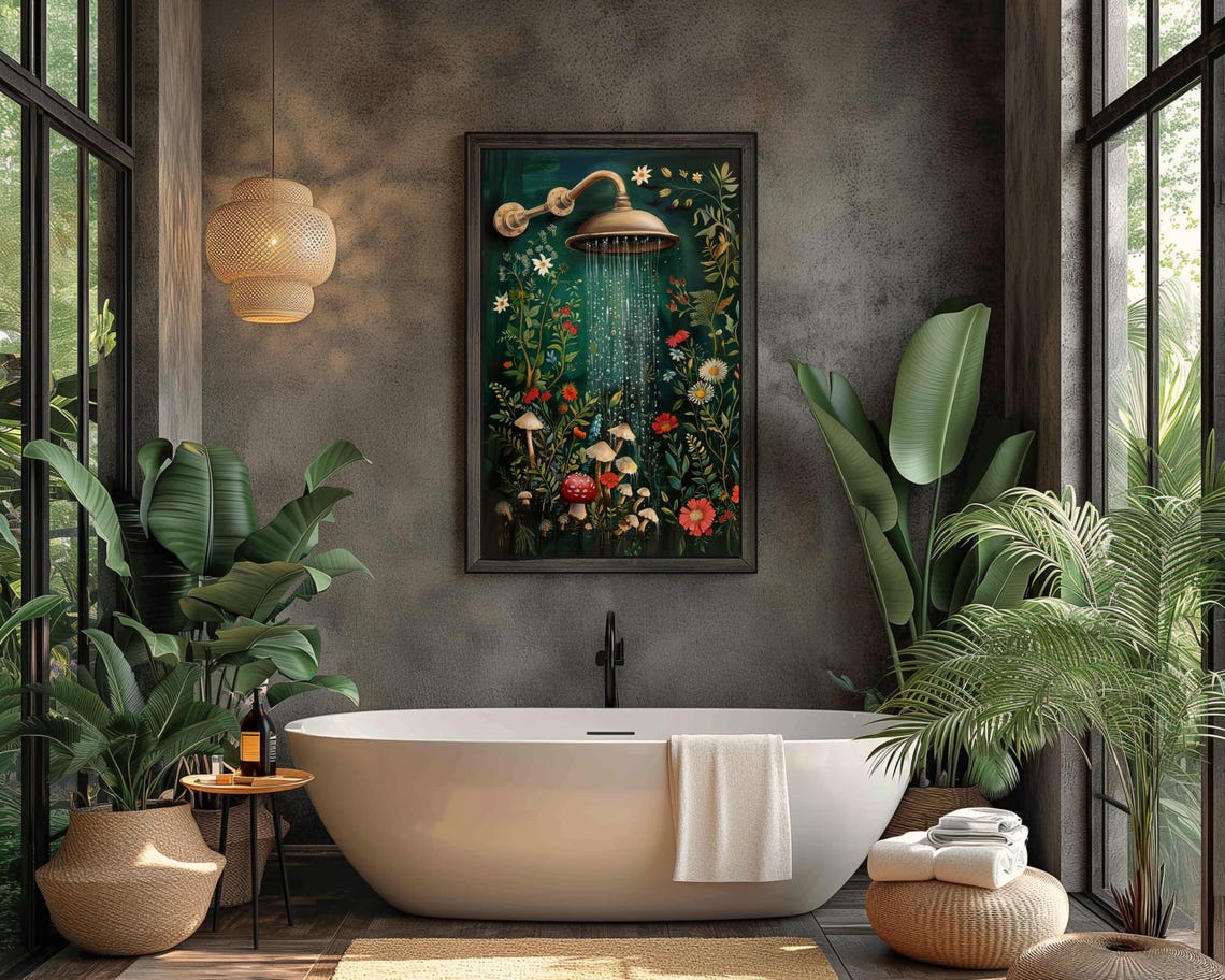 Cottagecore Mushrooms and Wildflowers Bathroom Art Print - Image 4