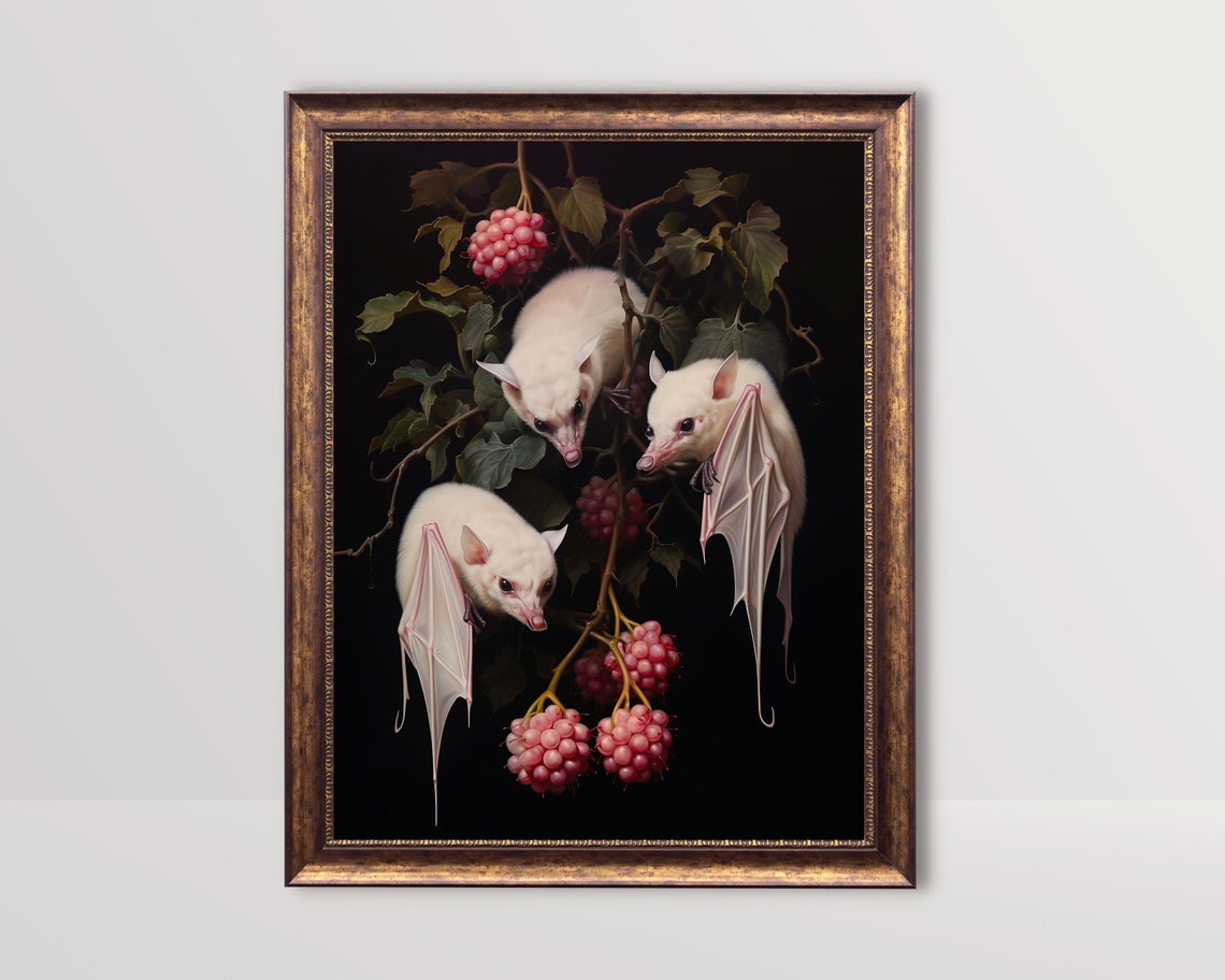 Albino Fruit Bats, Dark Cottagecore Goth Art Print