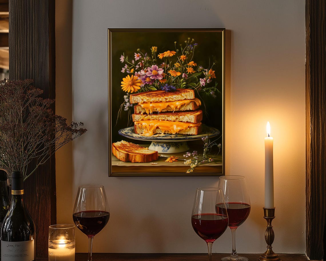Grilled Cheese Fun Food Wall Art, Moody Kitchen Print - Image 2