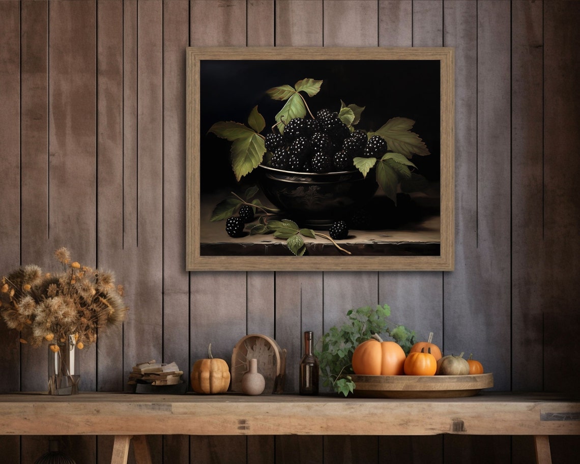 Blackberry Vintage Gothic Still Life Oil Painting Print - Image 2