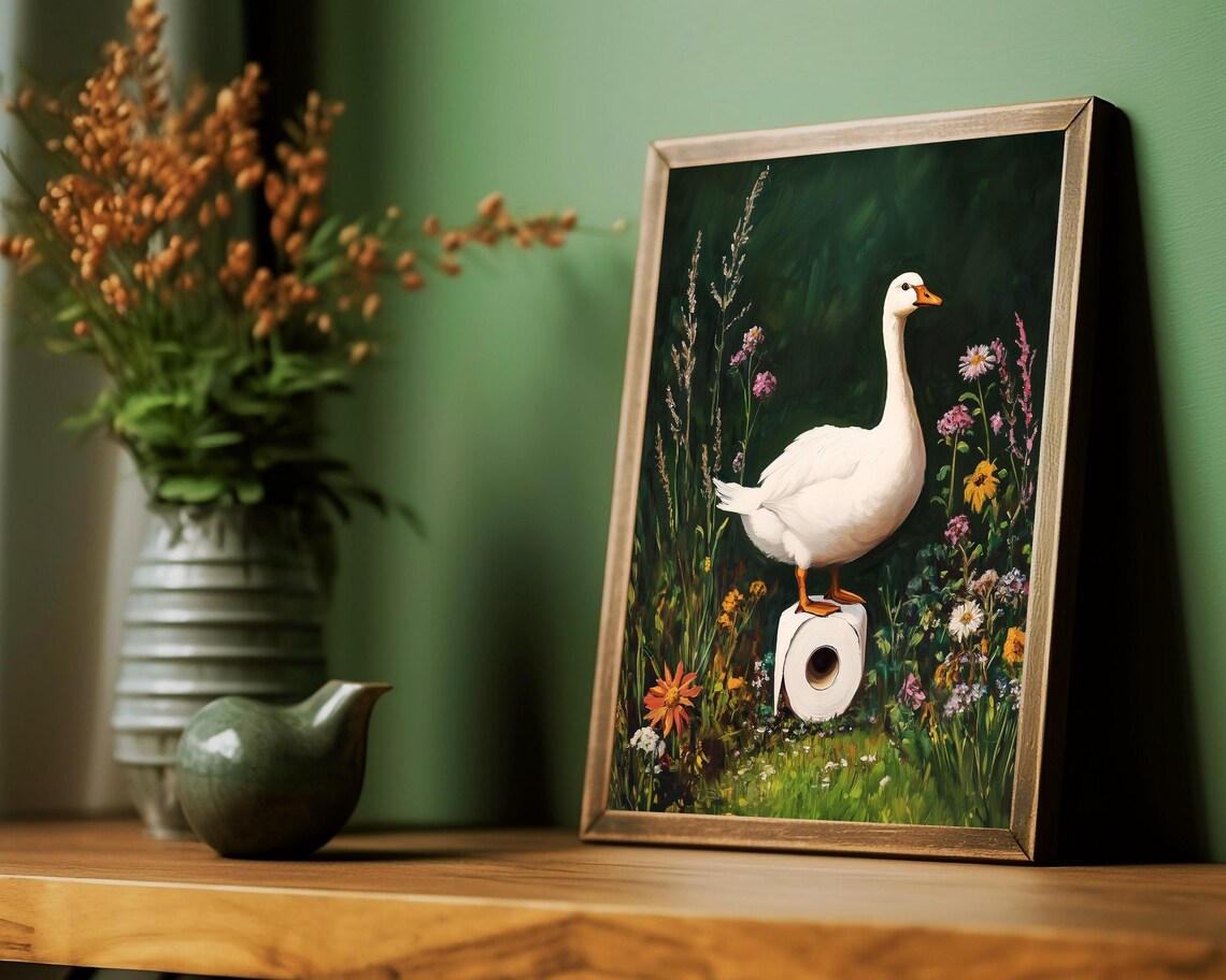 Goose And Toilet Paper Funny Bathroom Art Print - Image 3