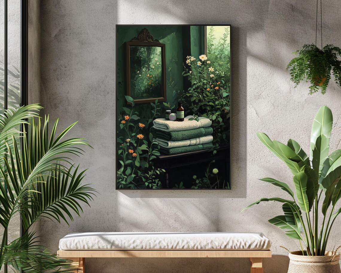 Botanical Wildflowers Bathroom Wall Art Print, Dark Green - Image 4