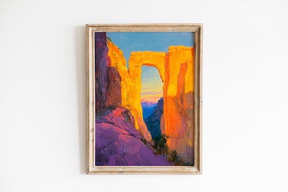 Desert Canyon Rock Arch Glowing Sunset Southwestern Landscape Print