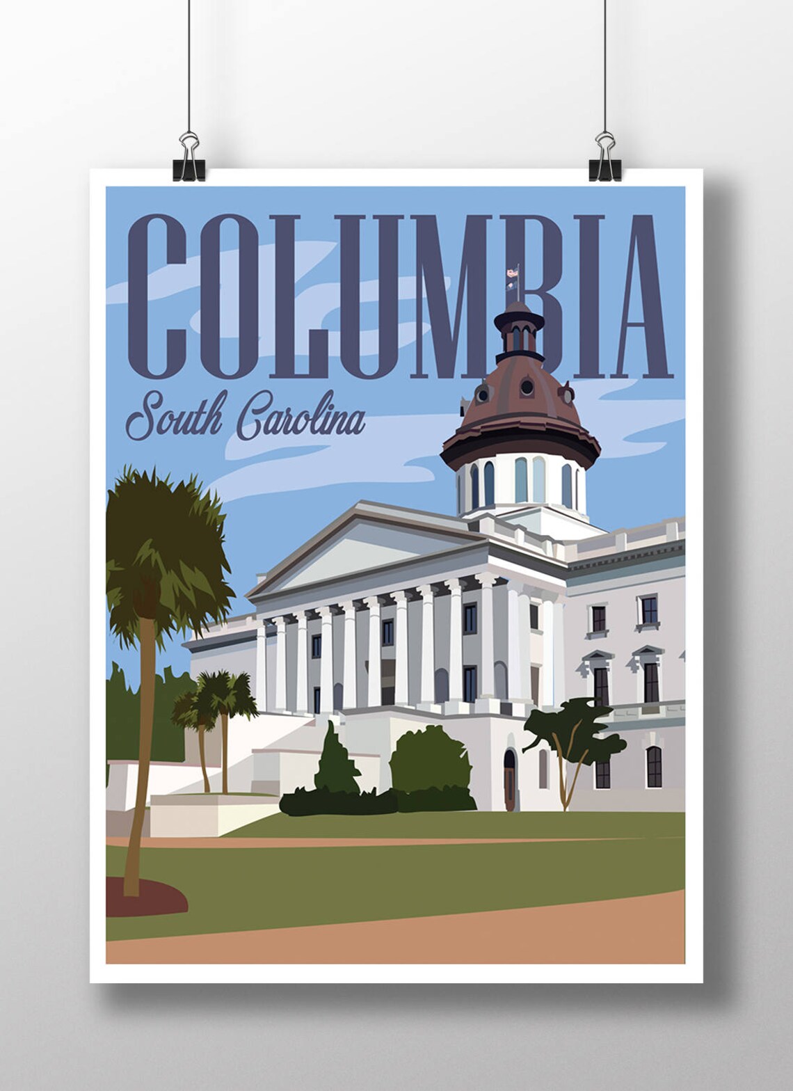 Columbia South Carolina Vintage Travel Poster Art Print