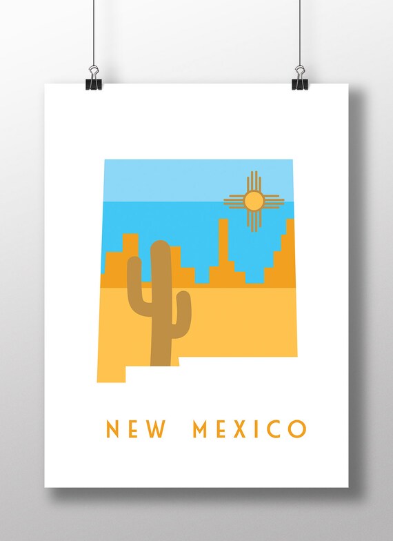 New Mexico Desert State Silhouette Zia Sun Saguaro Cactus Poster