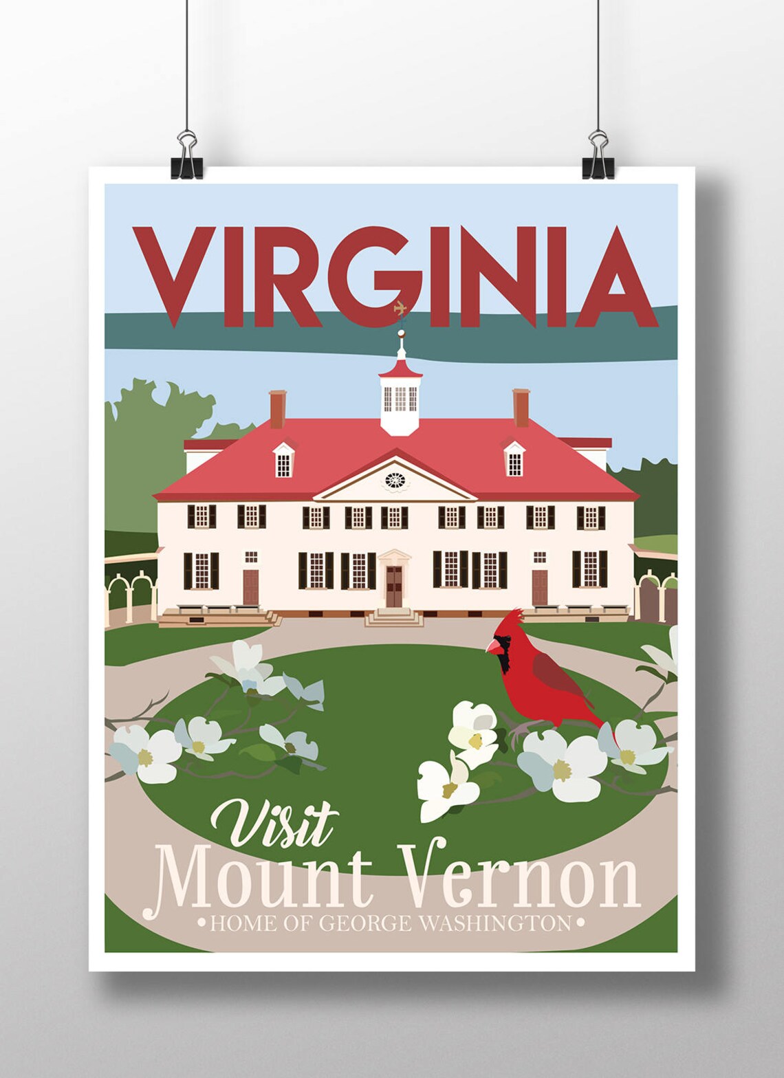 Virginia Vintage Look Travel Poster, Retro Travel Art