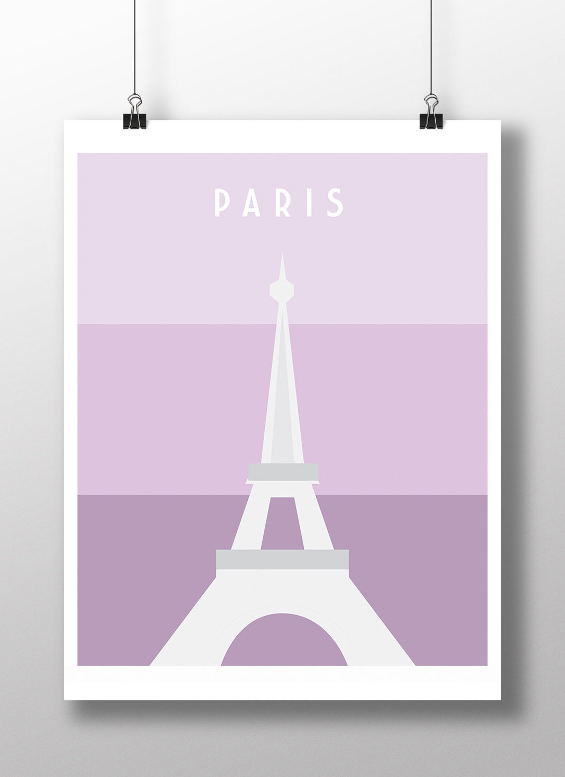 Paris Minimalist Lavender Stripes Eiffel Tower Travel Art Poster