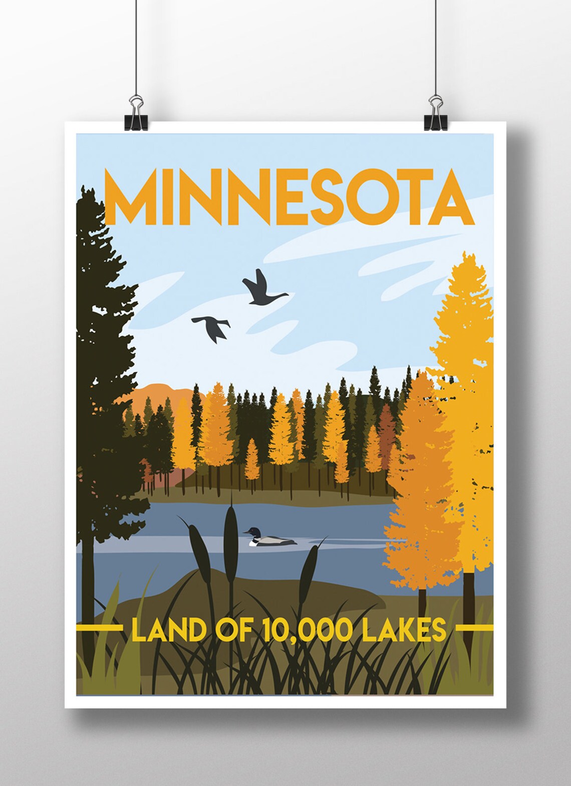 Minnesota Travel Poster, Retro Vintage Look Art Print