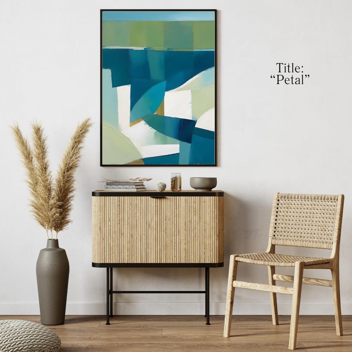 Abstract Blue and Green Geometric Shapes Contemporary Art Poster - Image 4