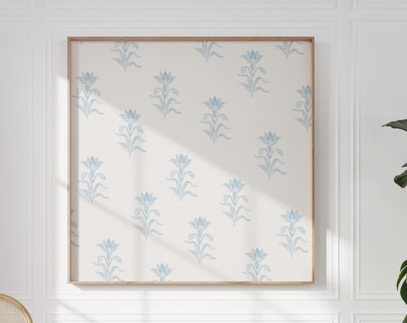 Watercolor Blue Floral Print Instant Wall Art Trendy Decor Botanical Illustration Living Room Cottage Nursery