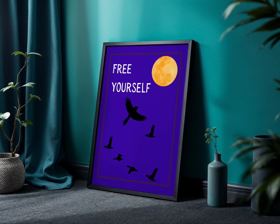 Free Yourself Birds Flying Poster, Motivational Quote - Image 3