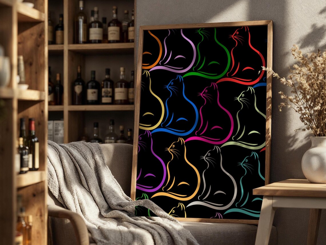 Rainbow Cats, Black Theme Multi Color Cat Poster