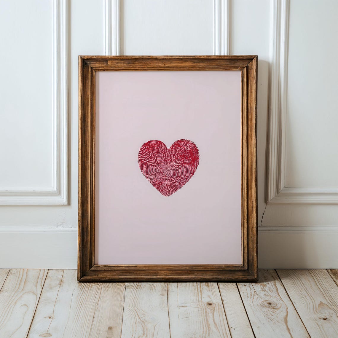 Red Fingerprint Heart Minimalist Pink Background Love Art Poster - Image 6