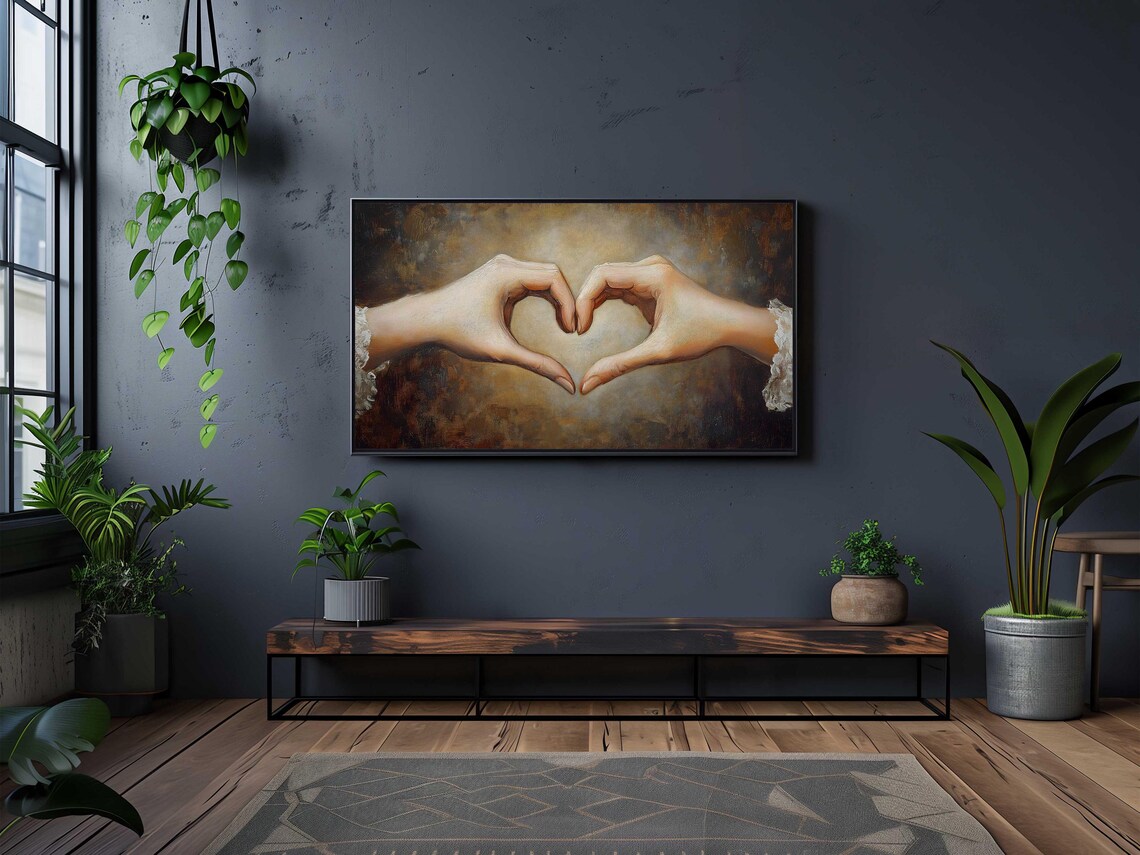Two Hands Heart Gesture Vintage Oil Painting Love Symbol Poster - Image 2