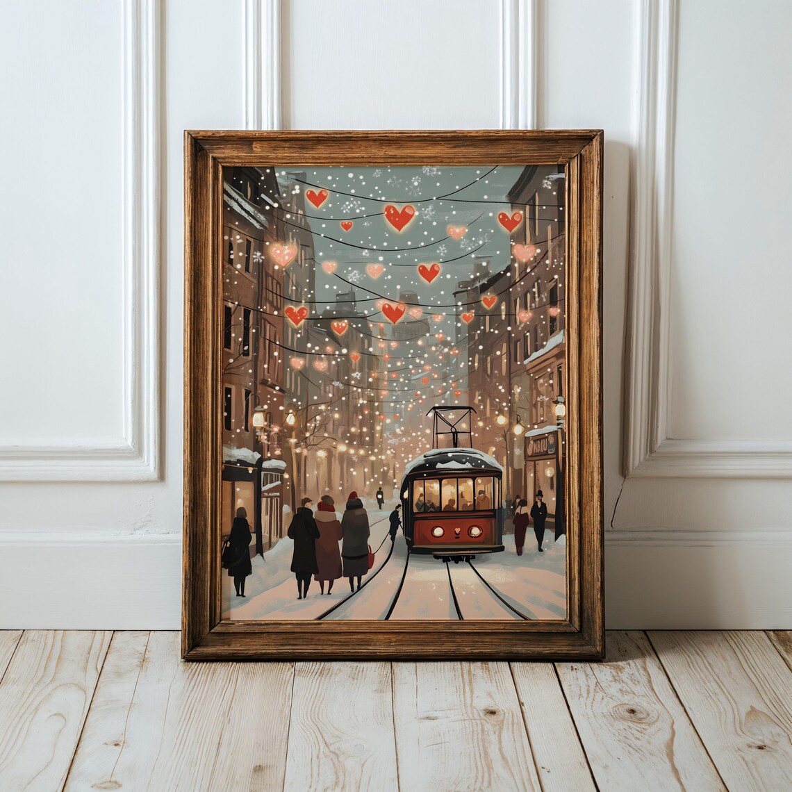 Valentine Winter Street Heart Lights Red Trolley Snow Art Poster - Image 6