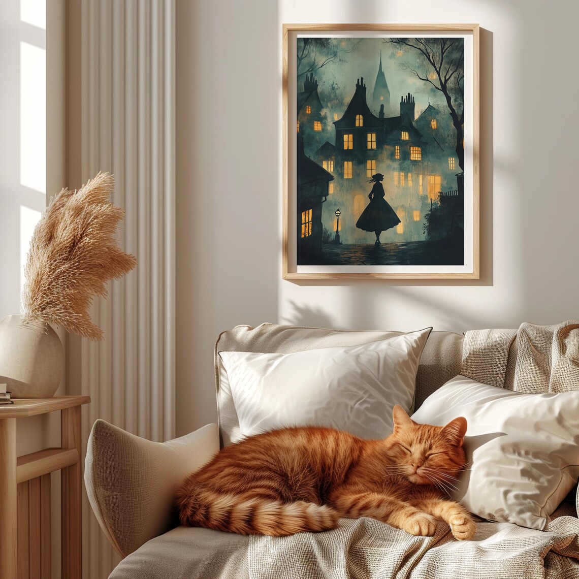 Girl Silhouette Foggy Night Town Moody Dark Street Art Poster - Image 4