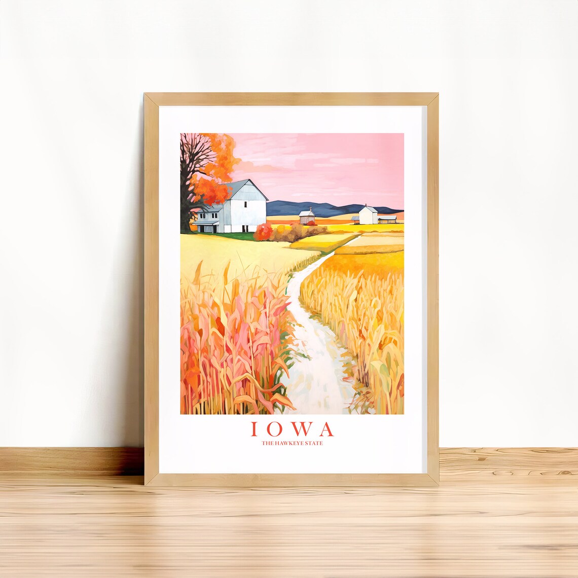 Iowa Travel Poster, Retro Hawkeye State Landscape